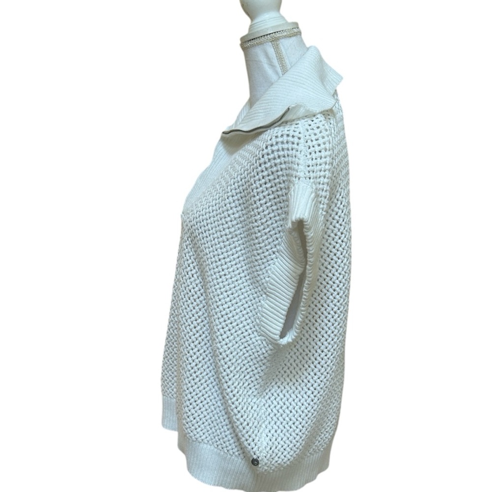 Scotch & Soda Women White Crochet Knit 1/4 Zip Cap Sleeve Sweater Sugar Sizzle L - Picture 6 of 16